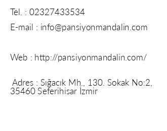 Mandalin Pansiyon & Cafe iletiim bilgileri